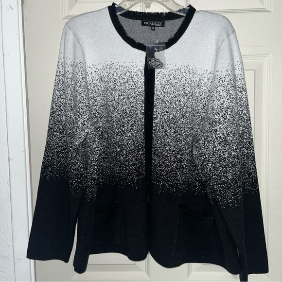 Picadilly Canada Womens 2X open front jacket or cardigan. Black White NWT - Picture 1 of 5